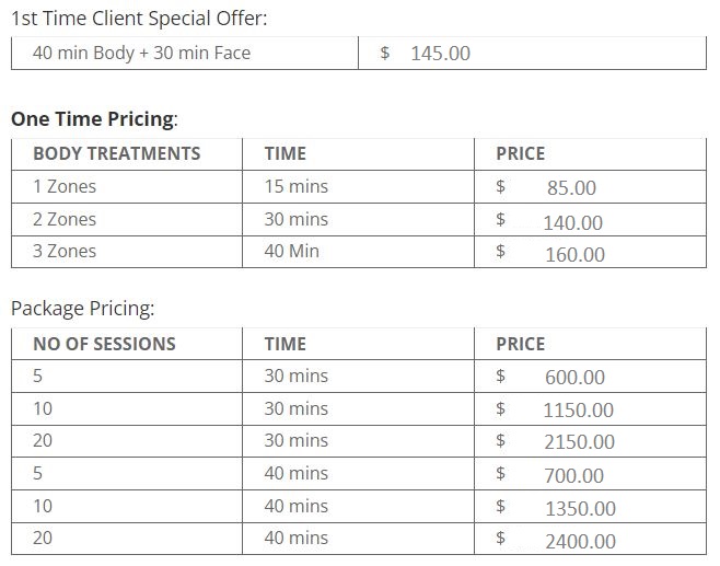 body contouring treatments prices